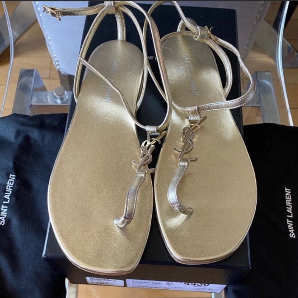 authentic Saint Laurent YSL gold sandal